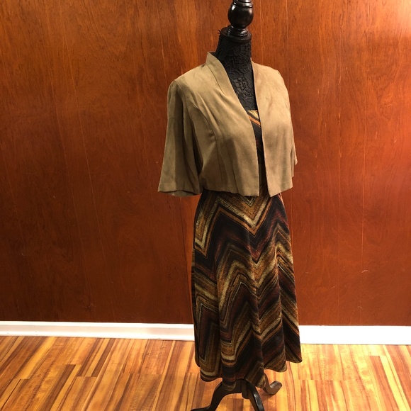 Suede-Trimmed Midi Dress with Jacket - Perceptions - Picture 2 of 8